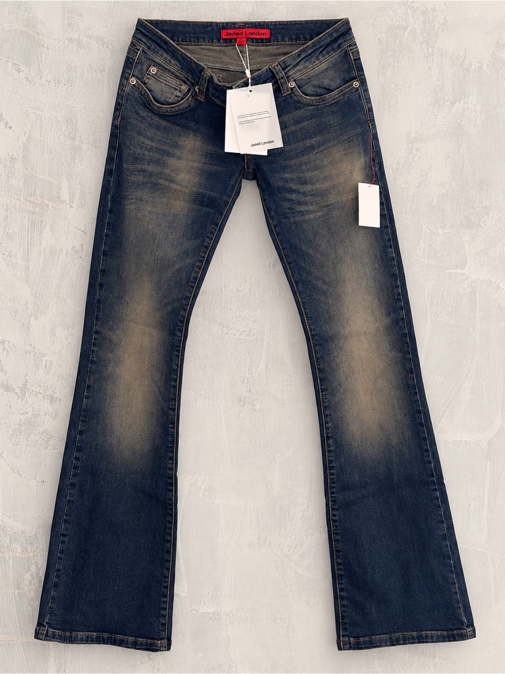 Jaded London Dark Blue Flare Jeans with Faded Detailing